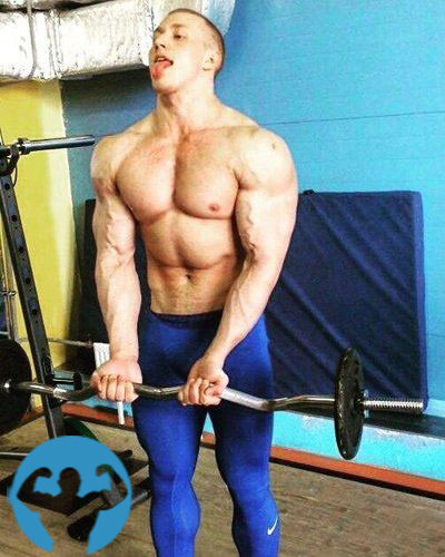Working out his biceps