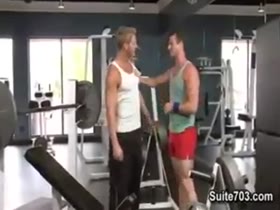 Sexy muscle dudes fucking in the gym.