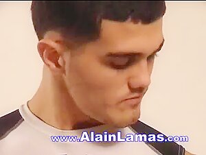 Hung shredded bodybuilder flexes and daces with a hardon