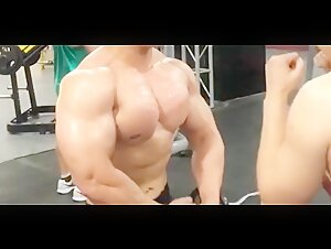 Asian bodybuilder take real pec punches